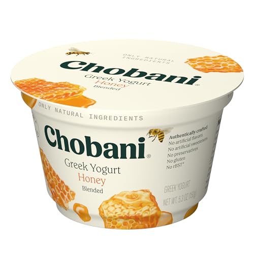 Chobani Whole Milk Greek Yogurt Honey & Cream Blended for Adults Quick Snack on-the-go Greek Yogurt 5.3oz Sweetened with