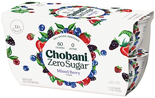Chobani Zero Sugar Mixed Berry Snack Pack 5.3oz 4-pack for Health-Conscious Consumers at the Gym