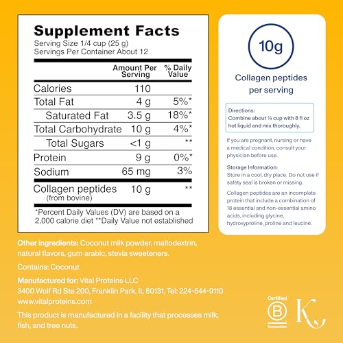 Vital Proteins Collagen Peptides Powder for Hair Skin & Nails Support
| Vanilla Flavored Collagen Peptides Powder for B